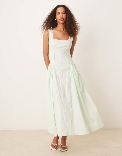 ASOS DESIGN prairie square neck maxi dress with dropped waist in mint gingham - view 1