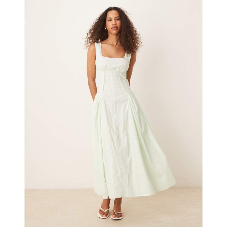 【MUDIDI】Square neck long dress 001 Square Neck Chiffon Maxi Bridesmaid Dress With Circle Skirt