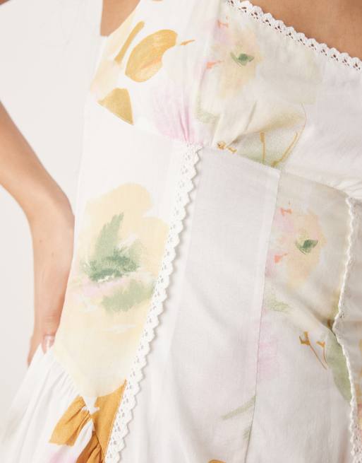 ASOS DESIGN prairie square neck maxi dress with dropped waist in vintage floral