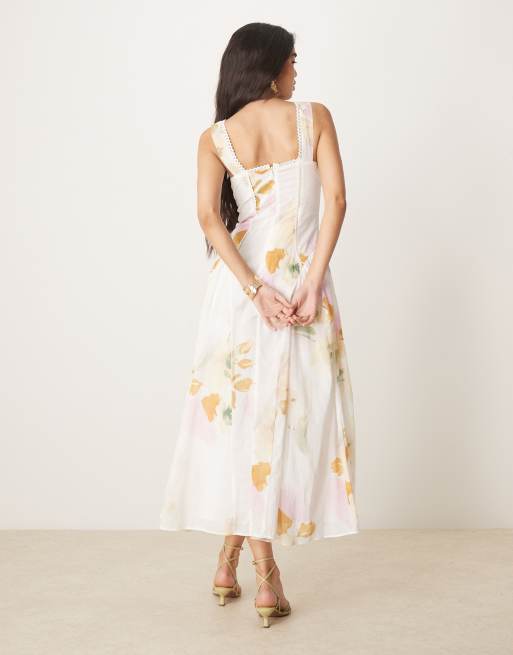 ASOS DESIGN prairie square neck maxi dress with dropped waist in vintage floral