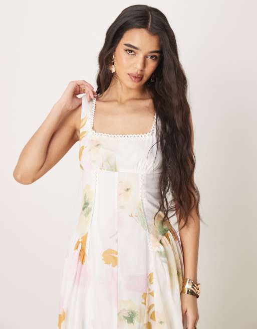 ASOS DESIGN prairie square neck maxi dress with dropped waist in vintage floral