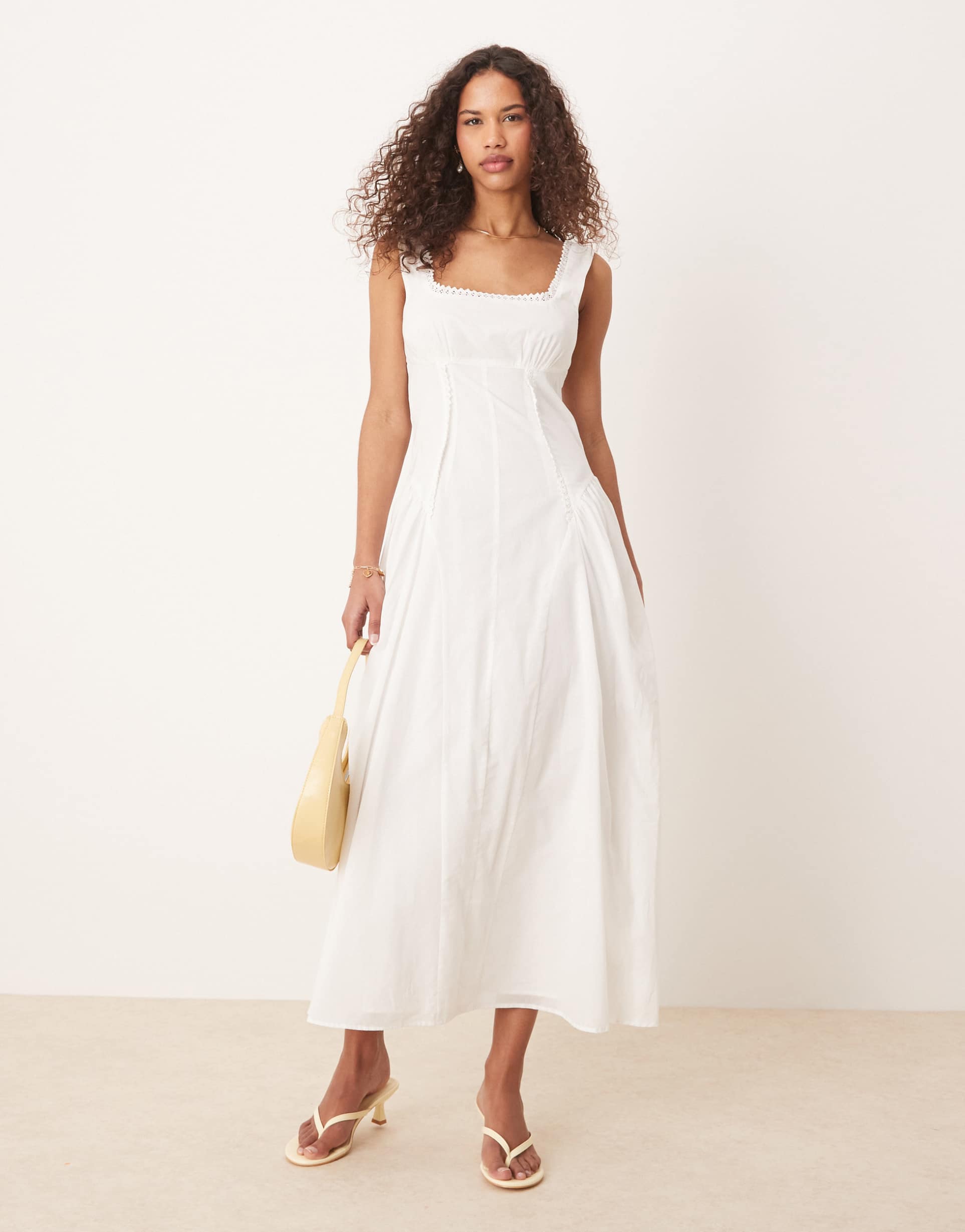 asos design prairie square neck maxi dress with dropped waist in white