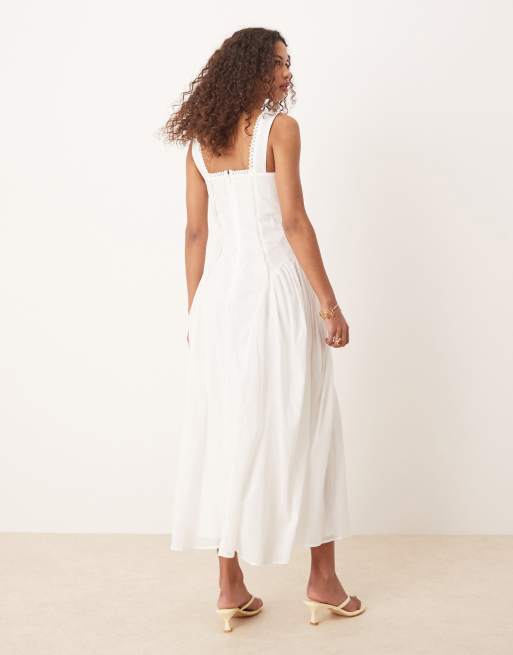 ASOS DESIGN prairie square neck maxi dress with dropped waist in white