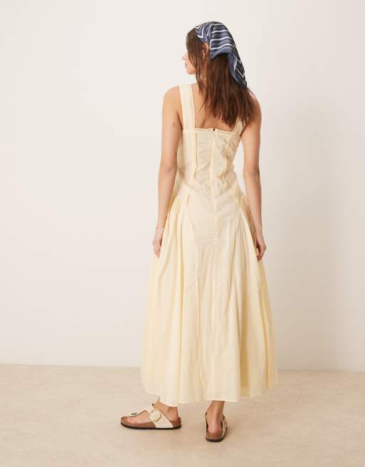 ASOS DESIGN prairie square neck maxi sundress with dropped waist in buttermilk, 3 of 4