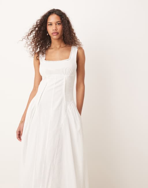 ASOS DESIGN prairie square neck maxi sundress with dropped waist in white, 3 of 4