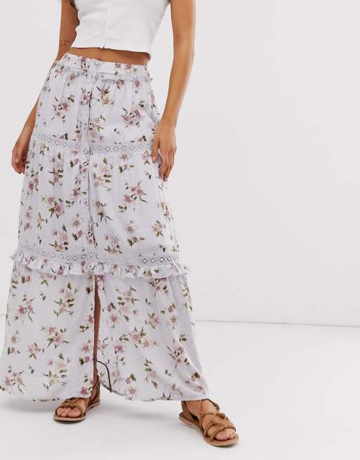 Maxi floral outlet tiered skirt