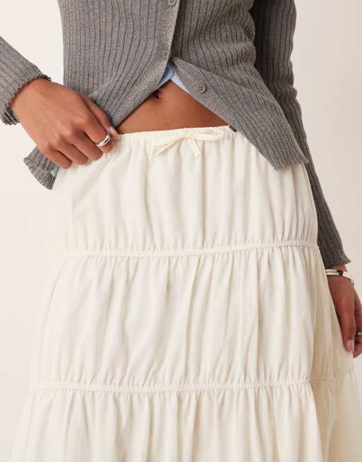 ASOS DESIGN prairie tiered midi skirt in ivory, 2 of 5