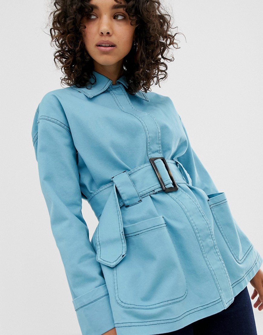 ASOS DESIGN praktisk jakke med bælte og kontrastsyninger-Brun