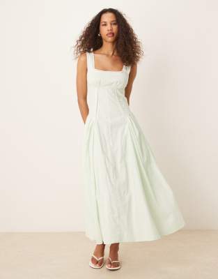 ASOS DESIGN – Prärie-Maxikleid mit eckigem Ausschnitt, tiefer Taille und mintfarbenem Vichy-Karomuster - view 1