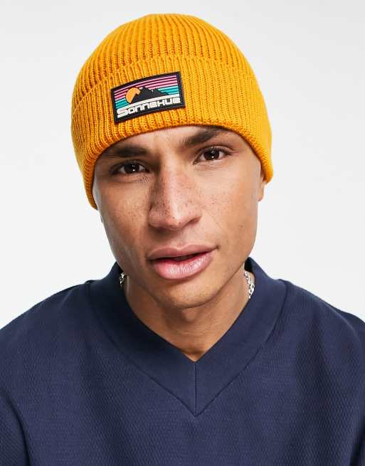 ASOS DESIGN – Prążkowana czarna czapka beanie typu fisherman w kolorze spieczonej pomarańczy z gumowanym logo