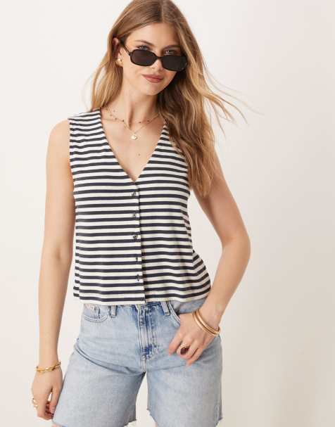 ASOS DESIGN button through ribbed waistcoat in stripe