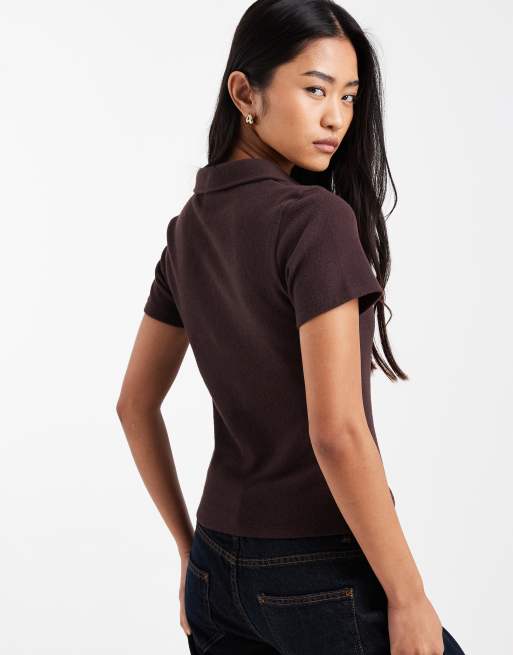 ASOS DESIGN – Prążkowana szczotkowana koszula w czekoladowym kolorze, 3 z 4