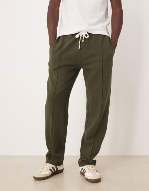 ASOS DESIGN ribbed straight leg jogger with pin tucks in khaki