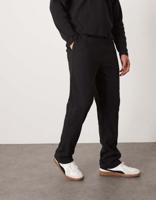 ASOS DESIGN – Prążkowane joggersy z prostymi nogawkami, w spranym kolorze czarnym, część zestawu
