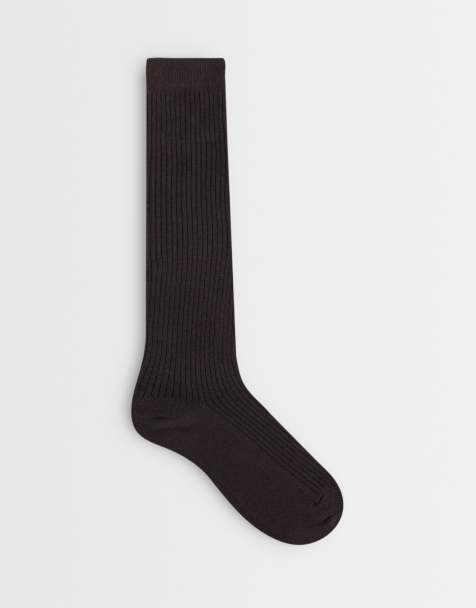 ASOS DESIGN prążkowane podkolanówki w kolorze głębokiej śliwki - view 1