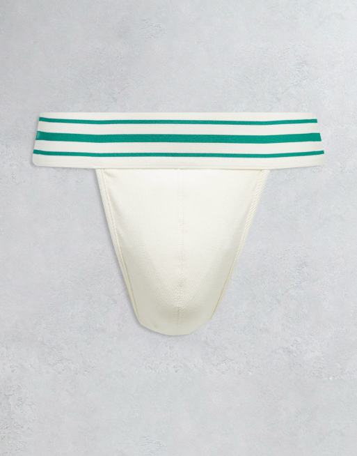 ASOS DESIGN – Prążkowane stringi w kolorze ecru z szeroką taśmą w talii