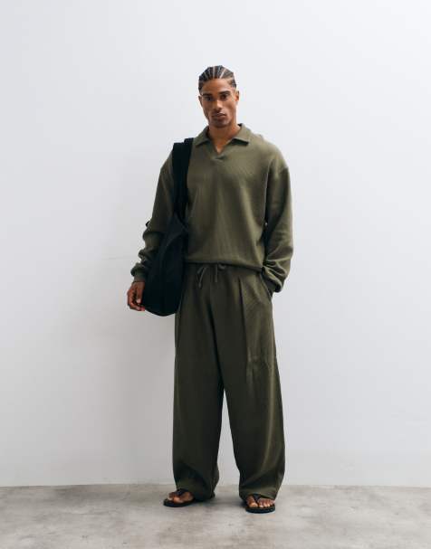 ASOS DESIGN prążkowane, teksturowane joggery oversize typu balloon w kolorze zielonym - view 1