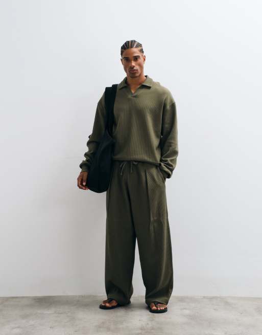 ASOS DESIGN prążkowane, teksturowane joggery oversize typu balloon w kolorze zielonym