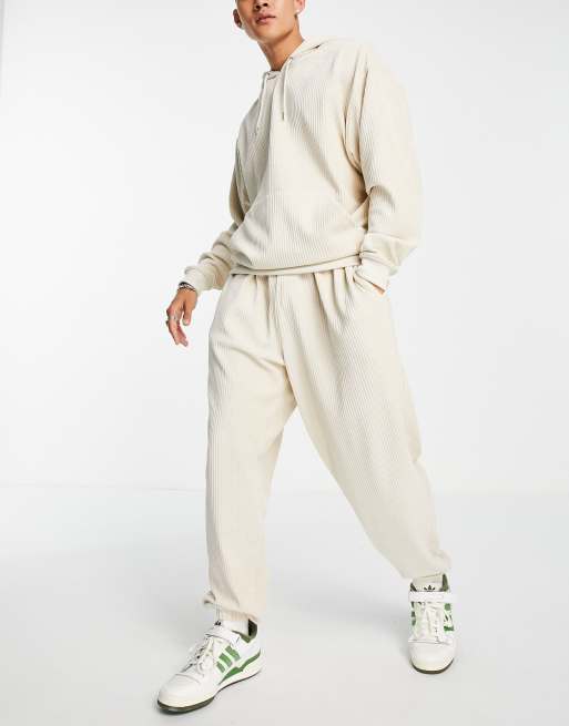 ASOS DESIGN – Bluza z kapturem i joggersy – beżowy zestaw oversize z prążkowanego weluru, 3 z 3