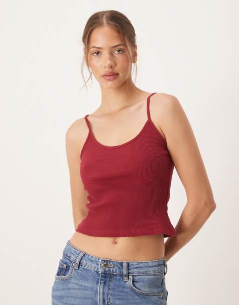 ASOS DESIGN rib cami top in burgandy
