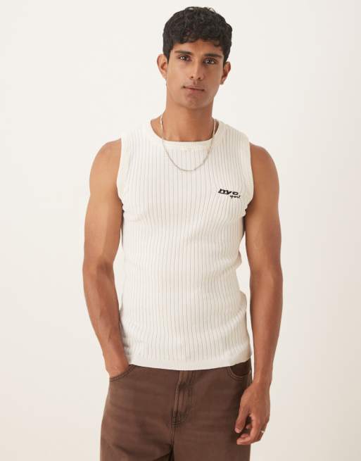 ASOS DESIGN – Prążkowany dzianinowy podkoszulek o kroju podkreślającym sylwetkę w kolorze ecru