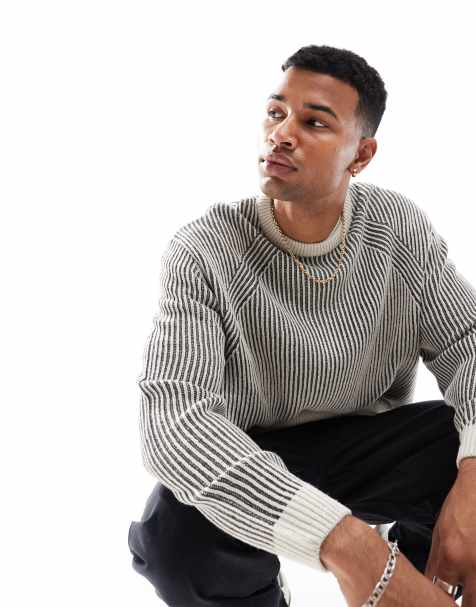 ASOS DESIGN – Prążkowany dzianinowy sweter o luźnym kroju w szarym kolorze - view 1