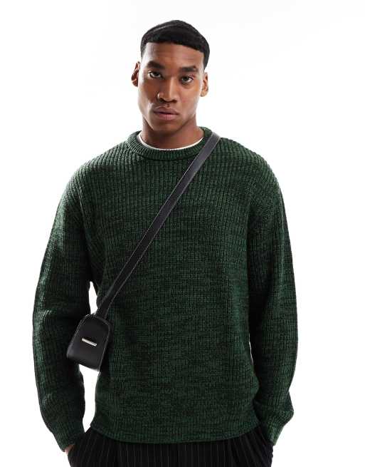 ASOS DESIGN – Prążkowany dzianinowy sweter oversize typu fisherman w zielonym kolorze