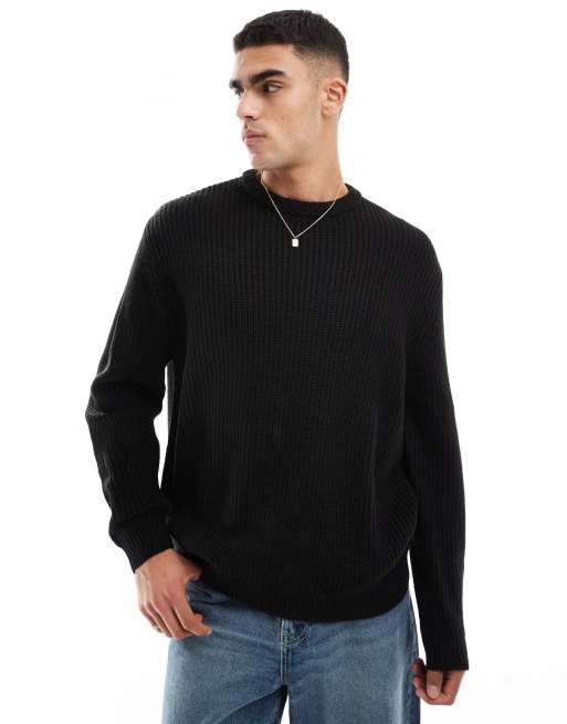 ASOS DESIGN – Prążkowany dzianinowy sweter oversize w czarnym kolorze
