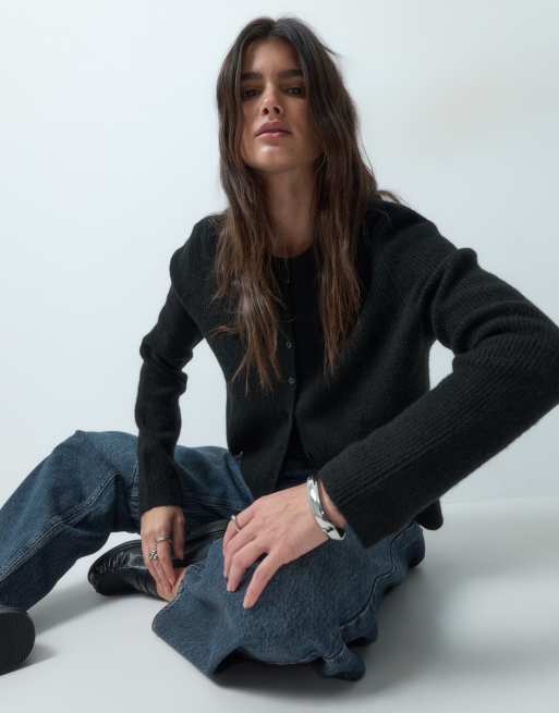 ASOS DESIGN prążkowany kardigan basic w czerni, 3 z 4