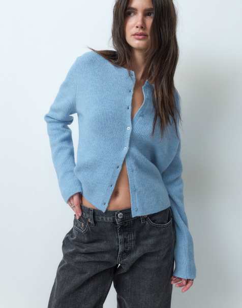 ASOS DESIGN prążkowany kardigan basic w kolorze niebieskim - view 1