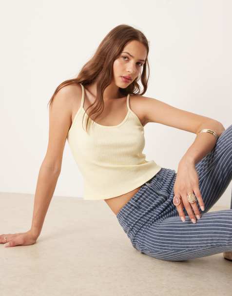 ASOS DESIGN rib cami top in pastel yellow