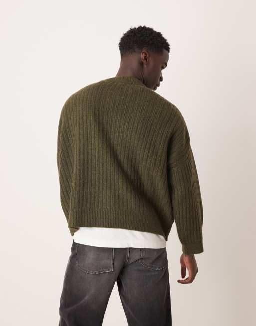 ASOS DESIGN – Prążkowany sweter o pudełkowym kroju super oversize w kolorze khaki, 2 z 4