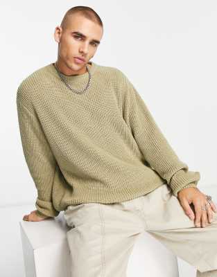 ASOS DESIGN – Prążkowany sweter oversize w kolorze zgaszonej zieleni