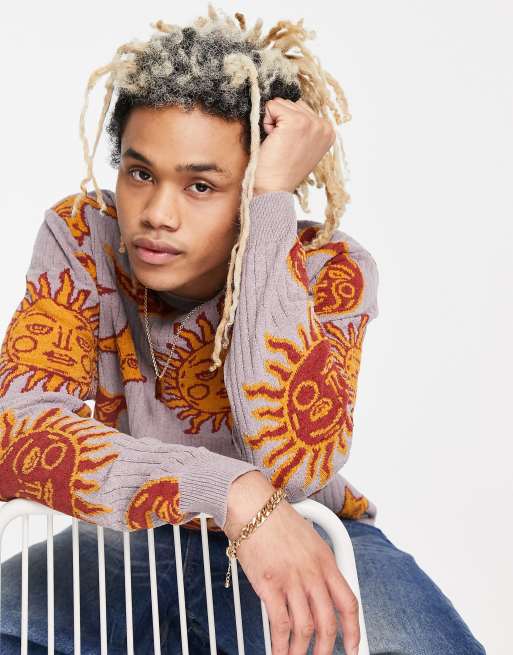 ASOS DESIGN – Prążkowany sweter oversize ze wzorem w słońca i księżyce