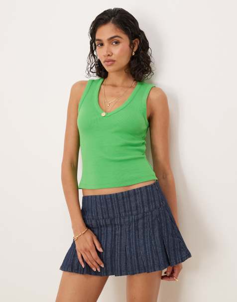 ASOS DESIGN – Prążkowany zielony podkoszulek z dekoltem w kształcie litery V - view 1