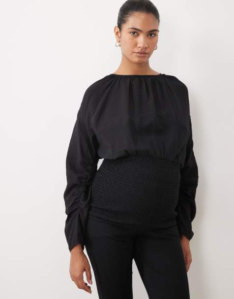 ASOS DESIGN Premamá blusa negra con cintura fruncida y mangas cocoon - view 1