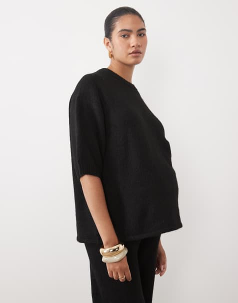 ASOS DESIGN Premamá camiseta de cuello redondo con conjunto de lana en negro - view 1