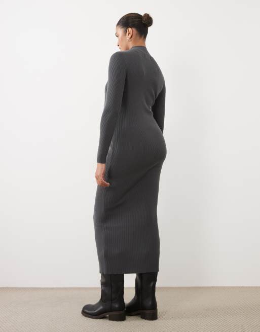 ASOS DESIGN Premamá vestido maxi con cuello alzado en gris carbón, 2 de 4