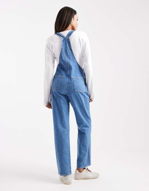 ASOS DESIGN Premaman - Salopette di jeans blu medio, 3 di 4