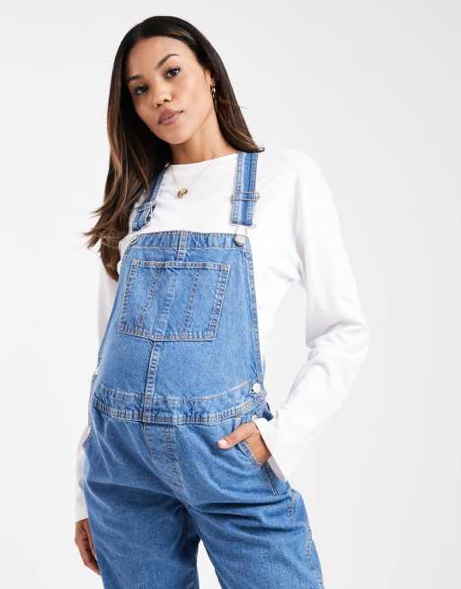 ASOS DESIGN Premaman Salopette di jeans blu medio ASOS