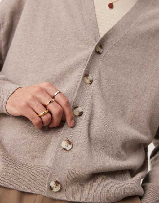 ASOS DESIGN Premium 100% cashmere oversized boxy fit cardigan in taupe
