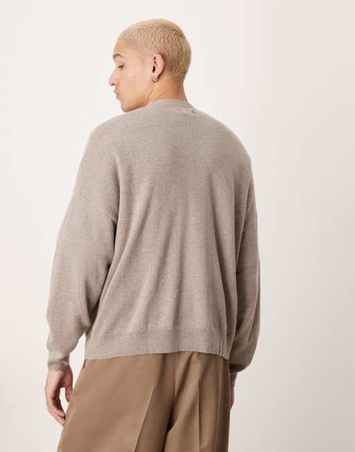 ASOS DESIGN Premium 100% cashmere oversized boxy fit cardigan in taupe