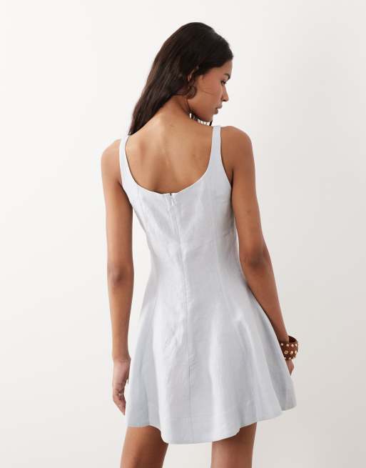 ASOS DESIGN premium 100% linen cami mini sundress in baby blue , 3 of 4