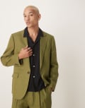 [ASOS DESIGN] ASOS DESIGN premium 100% linen slim suit jacket in green Chest 40 Regular Mid Green