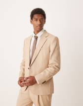 Jack & Jones Premium linen mix slim fit suit blazer in beige 