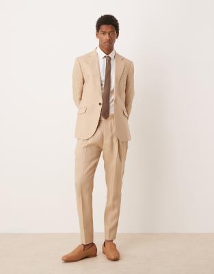 Asos Design Premium 100% Linen Slim Suit Jacket In Neutral