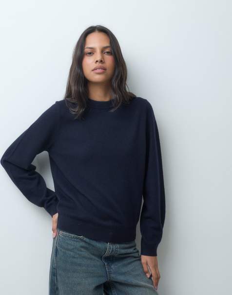 ASOS DESIGN premium 100% merino wool crew neck jumper in navy - view 1