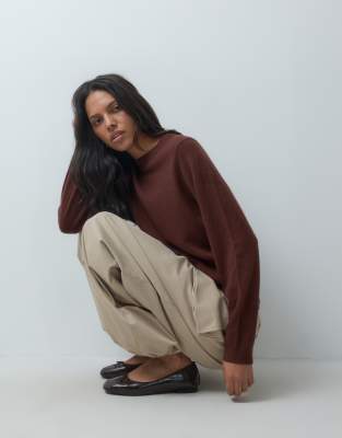 Asos Design Premium 100% Merino Wool Crew Neck Sweater In Brown