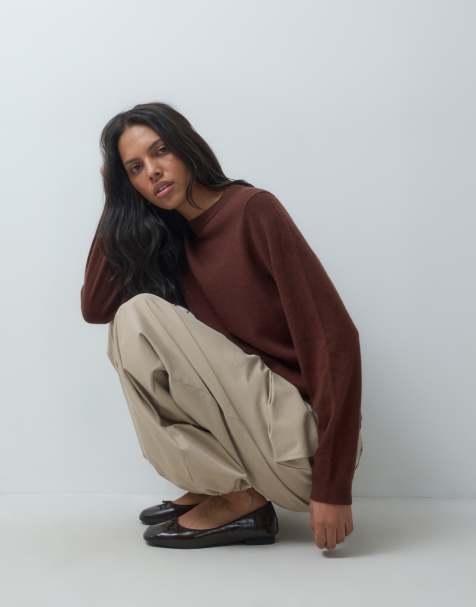 ASOS DESIGN premium 100% merino wool crew neck sweater in chocolate - view 1