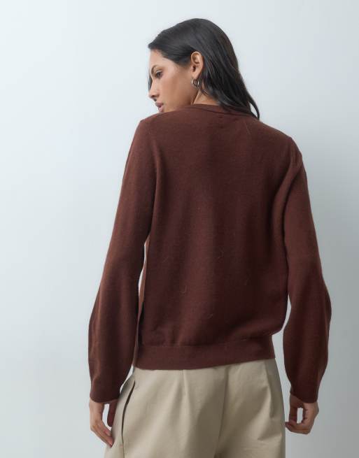 ASOS DESIGN premium 100% merino wool crew neck sweater in chocolate, 4 of 4